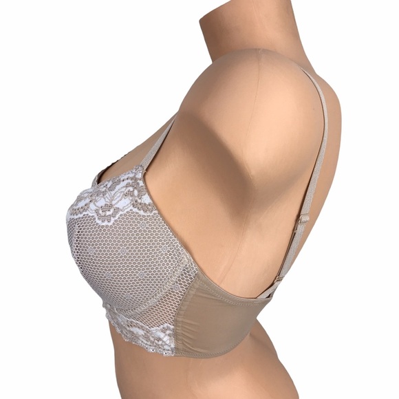 Josie Nude White‎ Contrast Lace 32D Plunge Bralette Balconette Unpadded Bra - Picture 3 of 7